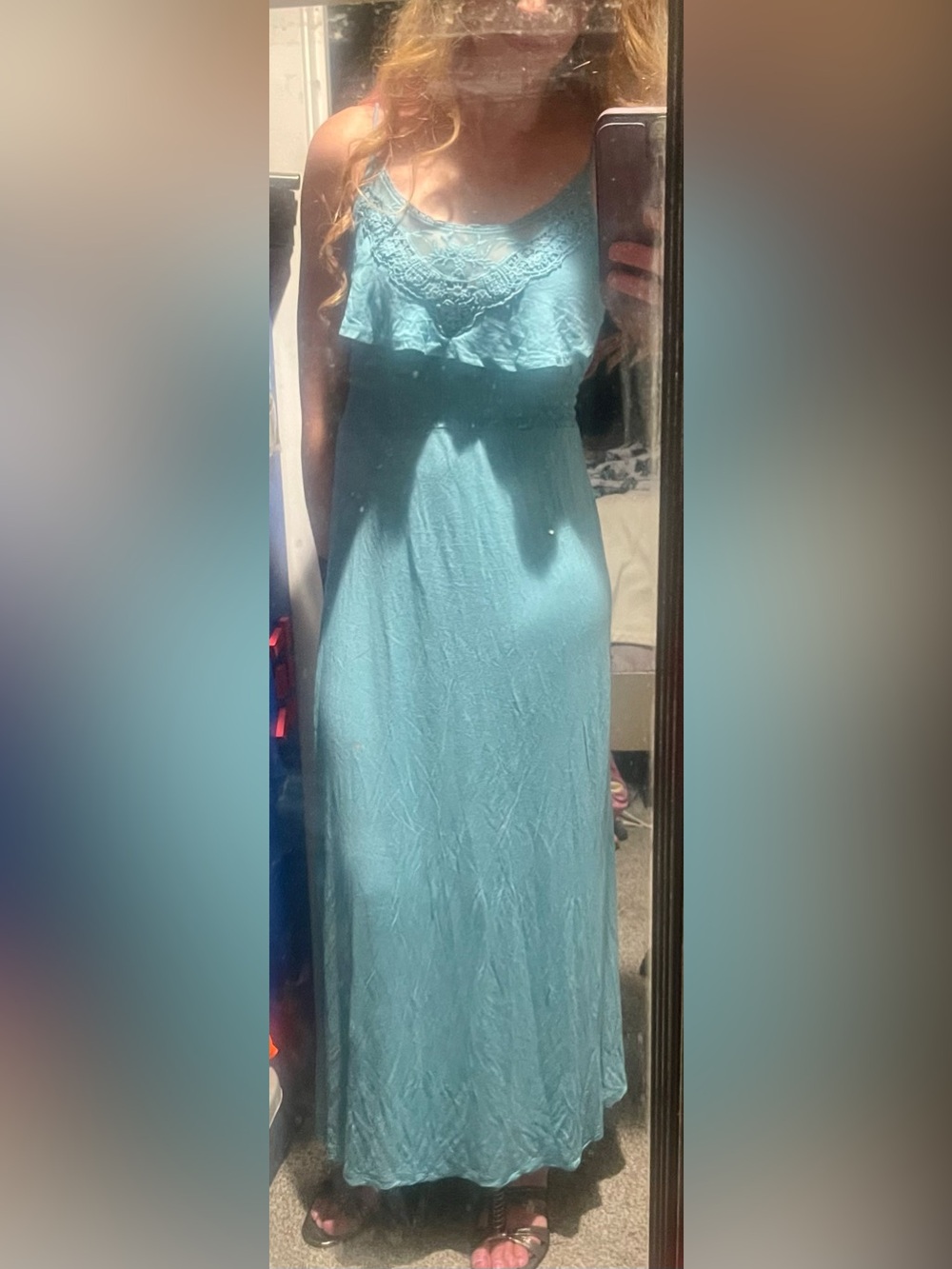 Miss Chievous Light Blue Maxi Dress with Rounded Ruffle & Lace Neckline size M - Picture 4 of 5